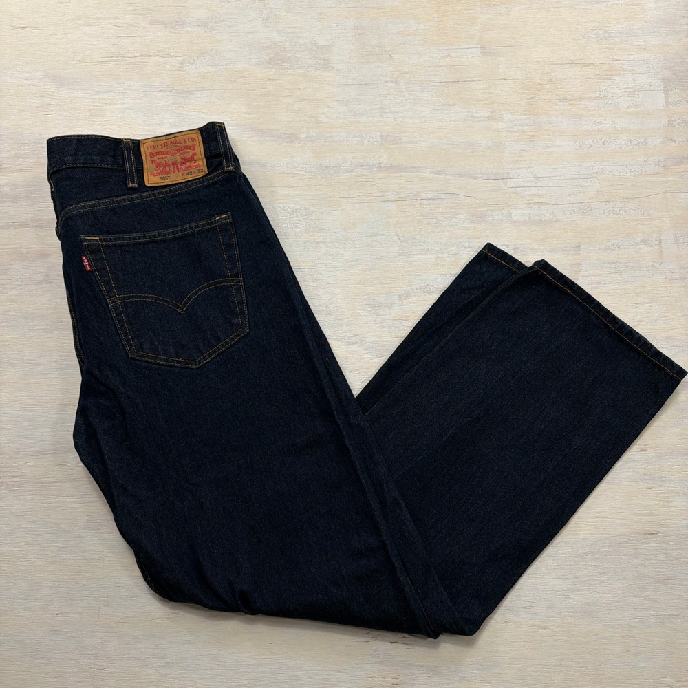Levi's Jeans 505 Regular Fit Straight Leg Dark Wash Indigo Mens 42x32